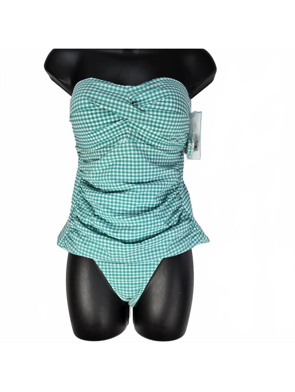 Draper James RSVP Gingham Seersucker Tankini Set Green White High Waist Size S